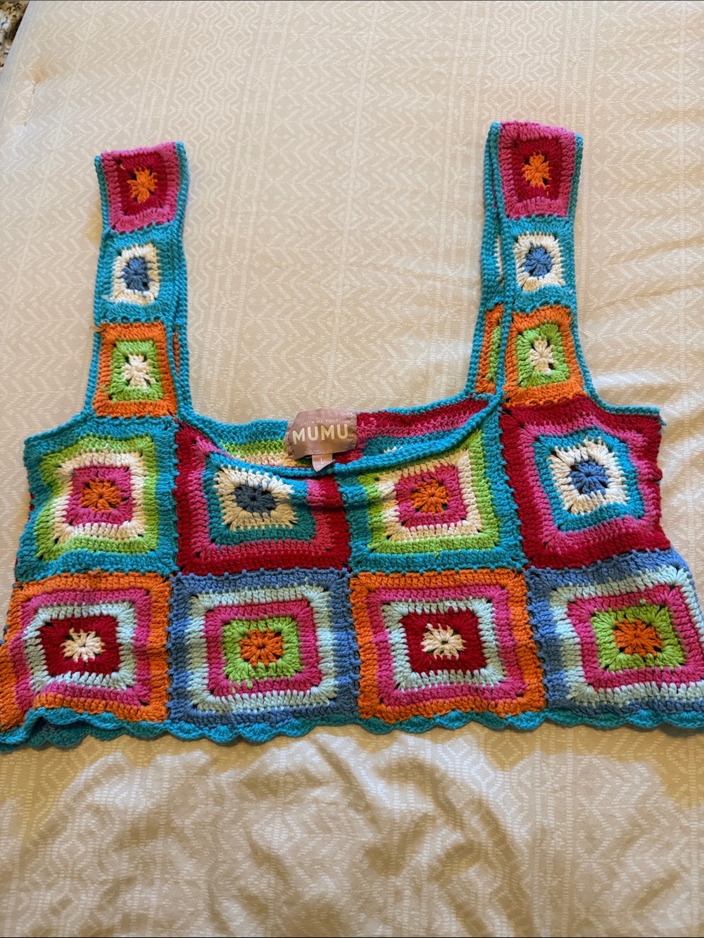 Mumu Multicolor Crochet Square Crop Tank